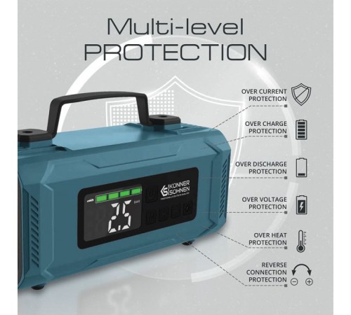 Пуско зарядний пристрій Konner&Sohnen портативний KS JSP-2000 з компресором, 15В, 14800mAh, струм 800А/пік 2000А, USB, 22л/хв, 1.6кг (KSJSP-2000) Пуско зарядний пристрій Konner&Sohnen портативний KS JSP-2000 з компресором, 15В, 14800mAh, струм 800А/пік 2000А, USB, 22л/хв, 1.6кг (KSJSP-2000)