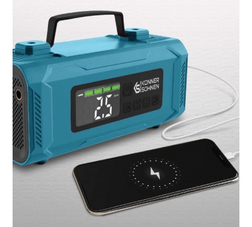 Пуско зарядний пристрій Konner&Sohnen портативний KS JSP-2000 з компресором, 15В, 14800mAh, струм 800А/пік 2000А, USB, 22л/хв, 1.6кг (KSJSP-2000) Пуско зарядний пристрій Konner&Sohnen портативний KS JSP-2000 з компресором, 15В, 14800mAh, струм 800А/пік 2000А, USB, 22л/хв, 1.6кг (KSJSP-2000)