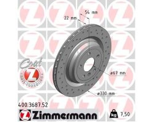 Тормозной диск ZIMMERMANN 400.3687.52 Тормозной диск ZIMMERMANN 400.3687.52