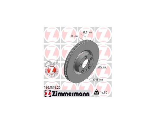 Тормозной диск ZIMMERMANN 460.1575.20 Тормозной диск ZIMMERMANN 460.1575.20