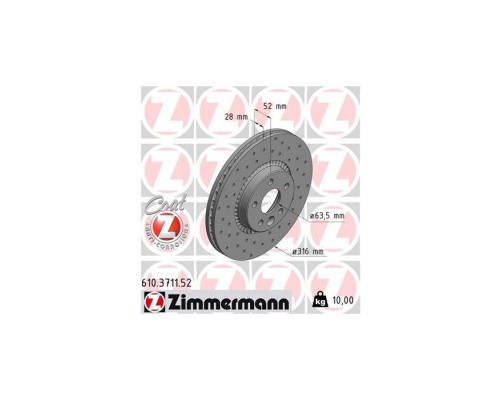 Тормозной диск ZIMMERMANN 610.3711.52 Тормозной диск ZIMMERMANN 610.3711.52
