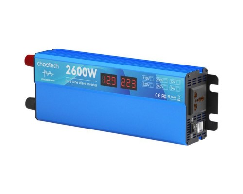 Автомобильный инвертор Choetech 12/220V 1300Вт, чистая синусоида (CJ2600Q-V2) Автомобильный инвертор Choetech 12/220V 1300Вт, чистая синусоида (CJ2600Q-V2)