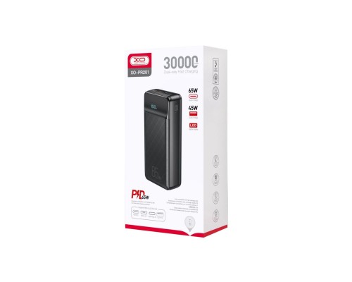 Батарея універсальна XO 30000mAh, PD/65W for laptop, QC/22.5W, black (PR201_Black)