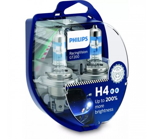 Автолампа Philips H4 RACING VISION +200%, 2 шт блістер (12342RGTS2) Автолампа Philips H4 RACING VISION +200%, 2 шт блістер (12342RGTS2)