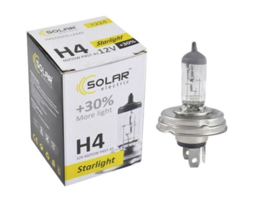 Автолампа SOLAR H4 12V 60/55W P45t-41 Starlight+30 (1224) Автолампа SOLAR H4 12V 60/55W P45t-41 Starlight+30 (1224)