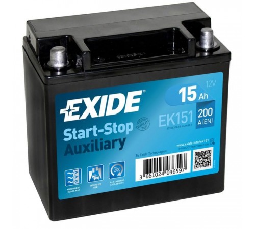 Аккумулятор автомобильный EXIDE START STOP AUXILIARY 15Ah (+/-) (200EN) (EK151) Аккумулятор автомобильный EXIDE START STOP AUXILIARY 15Ah (+/-) (200EN) (EK151)