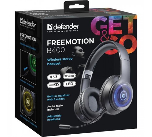 Наушники Defender FreeMotion B400 LED Bluetooth Black (63400) Наушники Defender FreeMotion B400 LED Bluetooth Black (63400)
