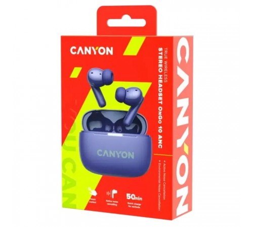 Навушники Canyon TWS-10 OnGo ANC ENC Purple (CNS-TWS10PL) Навушники Canyon TWS-10 OnGo ANC ENC Purple (CNS-TWS10PL)