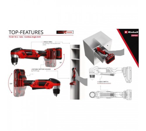 Дриль Einhell кутова TE-AD 18 Li - Solo PXC 18В, 1100 об/хв, 45Нм (без АКБ та ЗП) (4514290) Дриль Einhell кутова TE-AD 18 Li - Solo PXC 18В, 1100 об/хв, 45Нм (без АКБ та ЗП) (4514290)