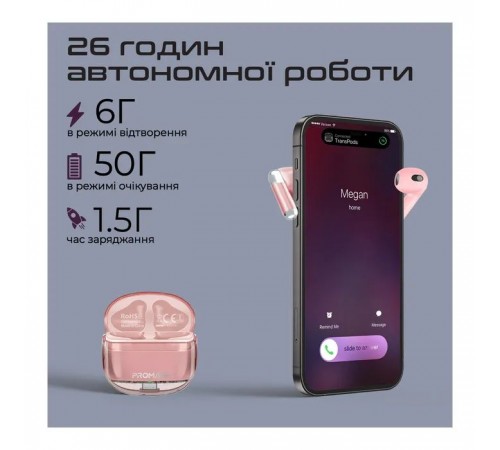 Навушники Promate TransPods Pink (transpods.pink) Навушники Promate TransPods Pink (transpods.pink)