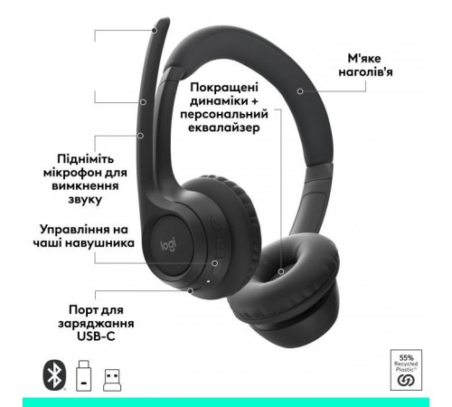 Навушники Logitech Zone 305 for Business Wireless/Bluetooth UC Black (981-001453) Навушники Logitech Zone 305 for Business Wireless/Bluetooth UC Black (981-001453)