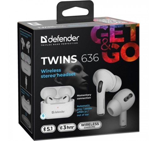 Навушники Defender Twins 636 TWS Pro Bluetooth White (63636) Навушники Defender Twins 636 TWS Pro Bluetooth White (63636)