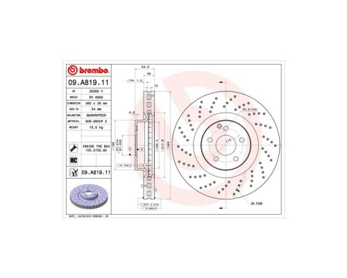 Тормозной диск Brembo 09.A819.11 Тормозной диск Brembo 09.A819.11
