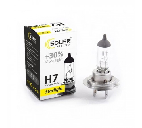 Автолампа SOLAR H7 12V 55W PX26d Starlight+30 (1207) Автолампа SOLAR H7 12V 55W PX26d Starlight+30 (1207)