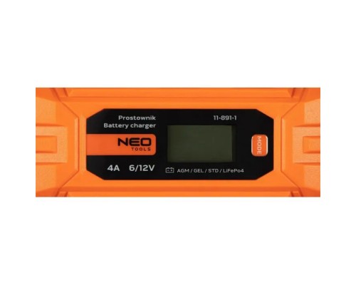 Зарядний пристрій для автомобільного акумулятора Neo Tools 4A/70Вт, 3-120Ah, для кислотних/AGM/GEL (11-891) Зарядний пристрій для автомобільного акумулятора Neo Tools 4A/70Вт, 3-120Ah, для кислотних/AGM/GEL (11-891)