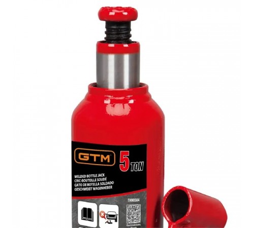 Домкрат GTM гідравлічний пляшковий 5т (216-41З мм) (Т90504) Домкрат GTM гідравлічний пляшковий 5т (216-41З мм) (Т90504)