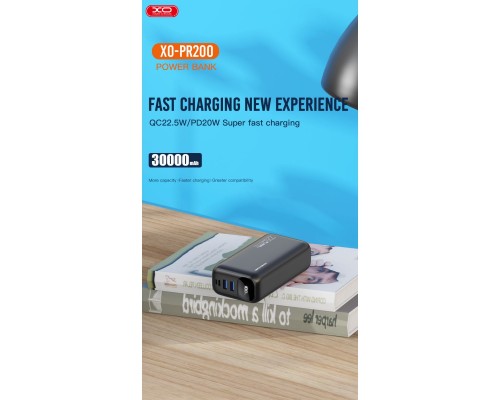 Батарея универсальная XO 30000mAh, PD/20W, QC/22.5W, black (PR200_Black)