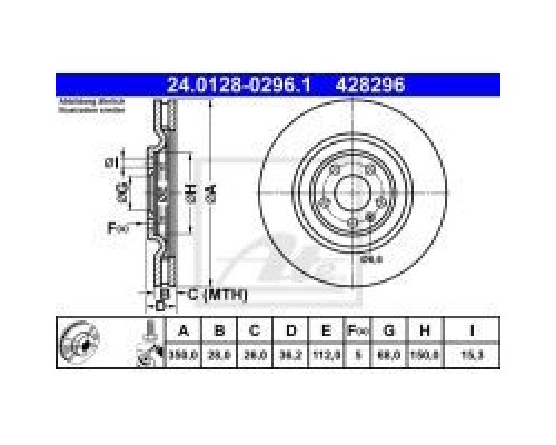 Тормозной диск ATE 24-0128-0296-1-02 Тормозной диск ATE 24-0128-0296-1-02