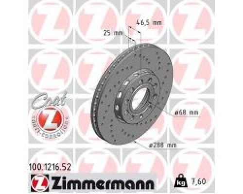 Тормозной диск ZIMMERMANN 100.1216.52 Тормозной диск ZIMMERMANN 100.1216.52
