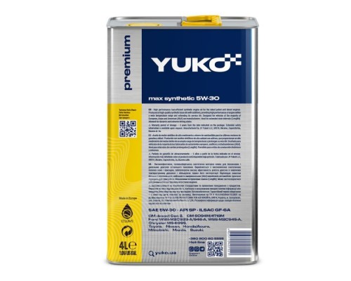 Моторна олива Yuko MAX SYNTHETIC A&A 5W-30 4л (4823110401521)
