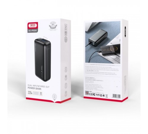 Батарея универсальная XO 30000mAh, PD/20W, QC/22.5W, black (PR200_Black) Батарея универсальная XO 30000mAh, PD/20W, QC/22.5W, black (PR200_Black)