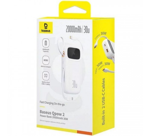 Батарея универсальная Baseus QPow2 20000mAh 30W, с 2*Type-C Cable, White (P10055009213-00) Батарея универсальная Baseus QPow2 20000mAh 30W, с 2*Type-C Cable, White (P10055009213-00)