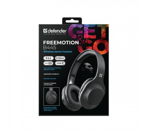 Наушники Defender FreeMotion B445 Bluetooth Black (63445) Наушники Defender FreeMotion B445 Bluetooth Black (63445)