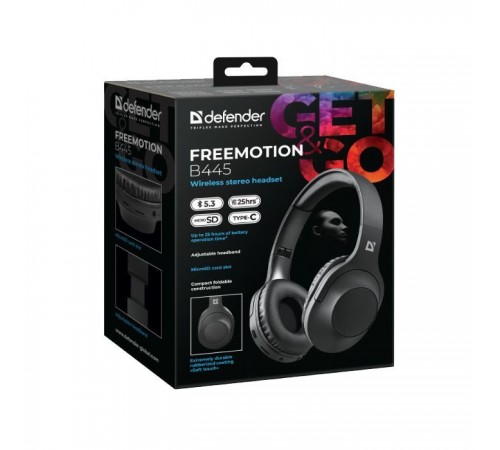 Наушники Defender FreeMotion B445 Bluetooth Black (63445) Наушники Defender FreeMotion B445 Bluetooth Black (63445)