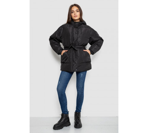 Куртка жіноча демісезонна з поясом, колір чорний, 207R005