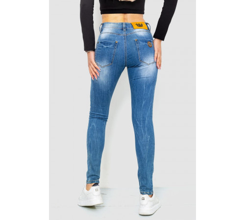 Джинсы женские с потертостями, цвет синий, 244RS07