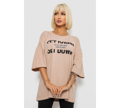 Футболка жіноча з принтом, колір бежевий, 244R3012-5