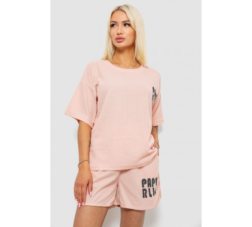 Жіночий костюм футболка та шорти трикотаж, колір персиковий, 221R6815