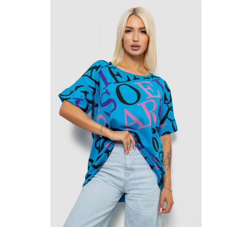 Футболка женская с принтом, цвет бирюзовый, 244R4002-1